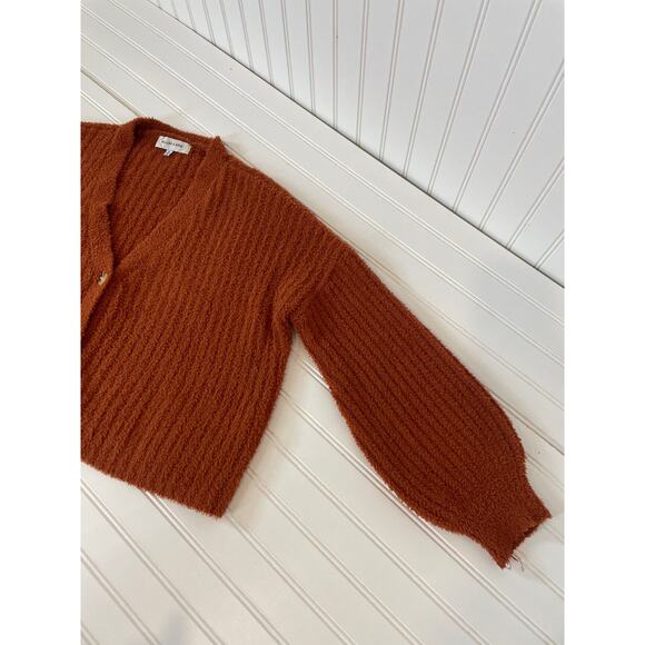 Willow and Wind Brown Ribbed Knit V-Neck Boxy Relaxed Button Cardigan Size XS - Picture 6 of 7